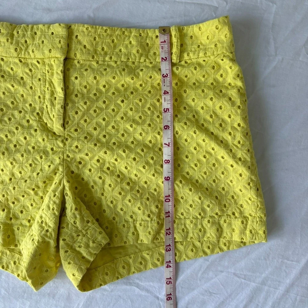 Loft‎ Womens Yellow Flat Front Embroidered Eyelet The Riviera Shorts Size 14